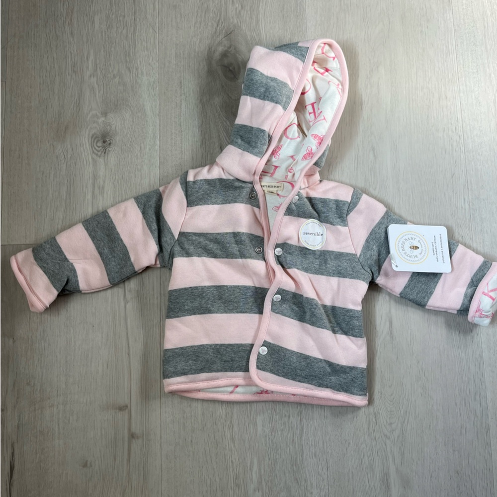 Baby Burts Bees Pink and Gray Hoodie - 12mo - NWT